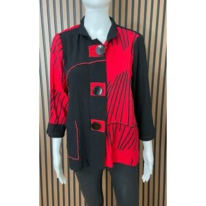 Ali Miles Women's Jacket Top Button-Up Collared‎ PM Black Matchstick Colorblock